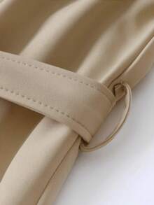 女士百搭优雅秋冬风衣，时尚通勤休闲长款风衣，英伦风 - 卡其色 - 查看 9