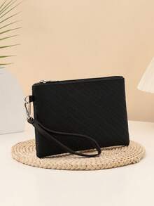 1pc Men's Clutch Bag, New U-Shaped Fabric Men's Handbag, Classic Versatile Minimalist Fashion Men's Bag, Multi-Function Small Square Envelope Bag, Crocodile Texture Wrist Bag - Multicolor - View 2