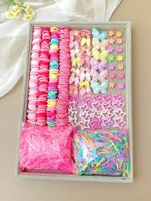 995pcs/Set Cute & Fashionable Girls' Colorful Shiny Butterfly Hair Clips, Butterfly Hair Ties, Pink Star Hair Pins Hair Accessories Set, Adorable Mini Flower Hair Clips, Multicolor Elastic Hair Ties For Ponytail, Casual Daily Hair Decorations, Ideal Holiday Gift (No Gift Box)