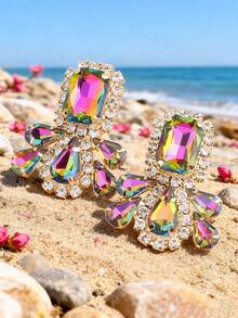 sehuoran 1 Cặp bông tai kẹp bằng hợp kim đồng đính đá Rhinestone, kẹp bông tai thủy tinh chất lượng cao dành cho phụ nữ đeo hàng ngày - E1662 - Xem 8