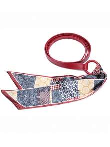 1 件男女通用复古朋克嘻哈腰带 - 红色和黑色拼色搭配白色花卉图案，可调节带扣，适合搭配裤子、连衣裙和休闲装 - 男女时尚腰带 - 彩色 - 查看 6