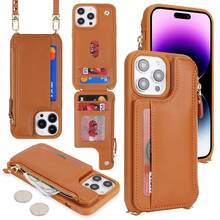 For IPhone 13 Pro Max Wallet Case With Card Holder For Women,For IPhone 12 Pro Max Case With Strap,Crossbody And Wristlet Zipper Pocket Phone Cover-Brown{"Color_name":"L5-Brown"} - 多色22 - 查看 4