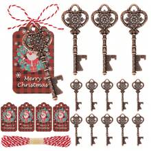 24pcs Creative Christmas Series Key Bottle Opener (With Card, Rope), Santa Claus/Snowman/Reindeer/Snowflake/Christmas Bell/Christmas Tree/Snowflake Key Design Bottle Opener, Metal Keychain Pendant, Suitable For Wedding, Holiday And Party Supplies, Birthday Party, Kitchen And Bar