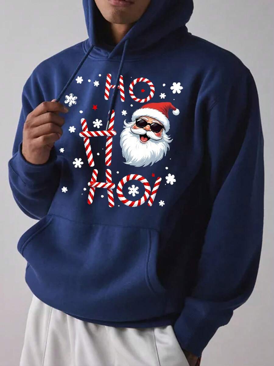 Christmas Style Men's Fashion Fleece Printed Hoodie Sweatshirt, Long Sleeve Top