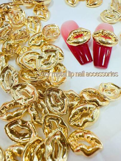 KIRAME 20 piezas de 7.5x11mm Dijes de labios chapados en oro KIRAME - Dijes de aleación de lujo con forma de beso para decoración de uñas, salón de uñas, suministros para uñas, Navidad, Año Nuevo, regalo de fiesta
