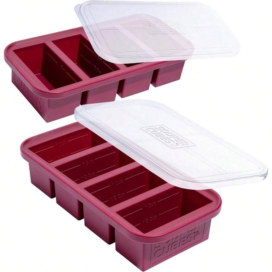 1 Cup Silicone Freezer Tray With Lids, Storing Broth, Leftovers, Rice, Sauce And More, Silicone Soup Freezer Molds Meal Prepping - Blueberry - 2 - Pack - 蔓越莓+2件裝 - 查看 1