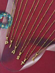 1 件女士简约不锈钢链 26 个字母吊坠项链 - 金黃色 - 查看 8