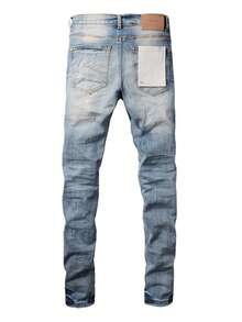 American Streetwear Men Plus Size Straight Leg Jeans Thanksgiving Day Christmas Blue Stretch Slim Fit Denim Pants For Big And Tall
