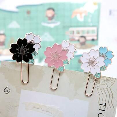 1pc/2pcs Sakura Series Paper Clips Bookmarks, Loose-Leaf Binder/File Folder, 3 Colors Available, Student Desk Organizer, Teacher's Day Gift/Classroom Stationery