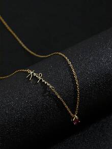 1 925 Silver Personalized Custom English Letter Name Birthstone Artificial Zirconia Pendant Necklace, Elegant And Romantic, Bohemian Style With Accessories, Suitable For Valentine's Day, Birthdays, Anniversaries - Yellow Gold - View 9