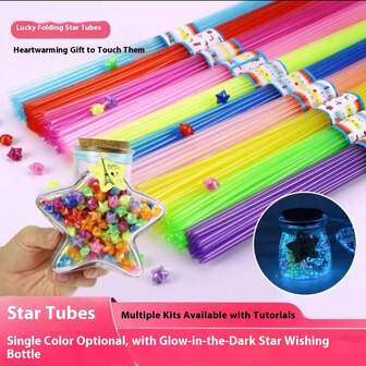 [Luminous Star-Folding Colorful Straws]Ten Colors DIY Handcraft Plastic Material DIY Folding Stars-Wishing Luminous Stars An Excellent Gift For Girls(The Product Needs To Be Illuminated By A Light Source For 10~20 Minutes To Light Up. Handmade With Video Tutorial)