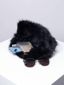 女士优雅手拿包，适合新娘、派对、舞会、毛绒手提包、派对配饰、节日派对、优雅女士包、婚礼用品、Y2K风格，适合派对、聚会、约会、舞会和其他场合。 - 黑色 - 查看 6