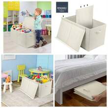 Chest with Flip - Top Lid, Collapsible Storage Nursery, Playroom, Closet, Home Organization, Large Pattern - Gray - Beis - Ver 1