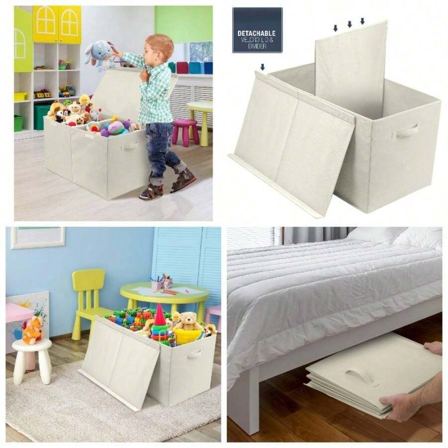 Chest with Flip - Top Lid, Collapsible Storage Nursery, Playroom, Closet, Home Organization, Large Pattern - Gray - Beis - Ver 1