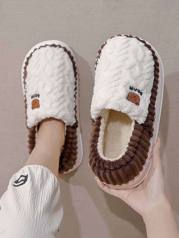 نعال داخلية مبطنة بالدب الكرتوني، نعال منزلية للأزواج ذات نعل ناعم للاستخدام الخارجي والداخلي، مغلقة الأصابع ودافئة