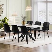 White Marble Table + PU Black Chairs