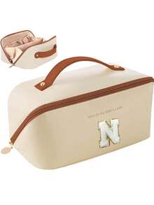 Multifunctional Travel Makeup Bag, Letter Cosmetic Organizer Bag, PU Leather Waterproof Makeup Pouch, Large Capacity Double Layer Makeup Case, Cosmetics Storage, Gift For Women, Christmas Gift