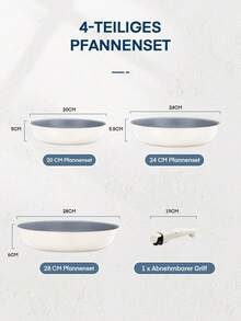 Juego De 3 Sartenes Antiadherentes De 20/24/28 Cm With Mango Extraíble, Recubrimiento Cerámico, Sartenes Induccion Apto Para Todas Las Estufas, Se Puede Lavavajillas Y Horn, Aluminio, Blanco - Grey - View 2