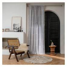 Geometric Curtains 63 Inch Boho Striped Semi Sheer 2 Panels - Blue White Window Treatments For Bedroom Living Room - 多色198 - 查看 6