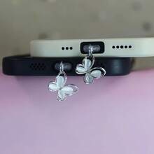 1 件可爱蝴蝶手机防尘塞，防止灰尘堵塞，手机防尘塞吊坠饰物，适合 Type-C，手机配件