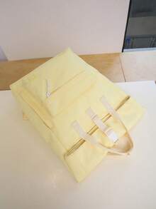 1 pieza Mochila funcional de unicolor para mujer, adecuada para ir al trabajo y viajar