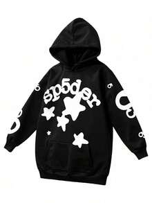 Star Hoodie For Men Y2K Sp5der Hoodie Sweatshirt Letter Print Graphic Casual Long Sleeve Pullover Tops Sweatshirt Streetwear - màu đen - Xem 4