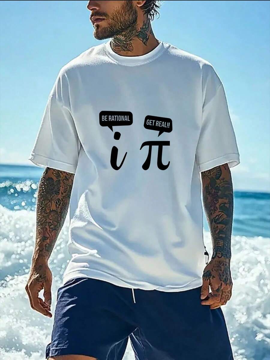 Men's Funny Math Pi Symbol & Math Joke Print-Shirt -% Polyester Casual Round Neck Short Sleeve Summer Tee With Greek Letter Tau (τ) & Pi (π) Design Math Nerds, Casual Attire & Themed Events - Washable Geek Apparel - 2025 New Fashion Geometric Pattern Regular Fit Breathable Comfortable Sports And Casual Outings - Niu Wang Selection - trắng - Xem 1
