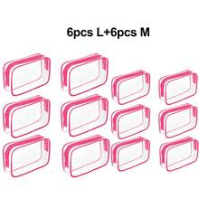 12/6 حقيبة شاطئ صيفية مجموعة أكياس مستحضرات التجميل الشفافة من البي في سي مع سحاب ومقبض، حقيبة سفر محمولة، حقيبة منظمة للرحلات والعطلات، ضروريات السفر، اكسسوارات السفر، حقيبة مستحضرات تجميل مقاومة للماء للسفر للحمام، سعة كبيرة للرجال والنساء