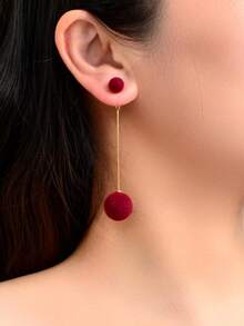 1 par de pendientes colgantes geométricos de bola de felpa negra redonda retro con dije largo para mujer, joyería de fiesta