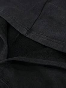 男士休闲人像印花套头连帽衫，修身版型，适合运动和通勤穿着。 - 黑色 - 查看 4