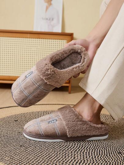 Pantuflas de hombre con forro cálido, de tela de cuadros a la moda para interiores/dormitorio, otoño/invierno