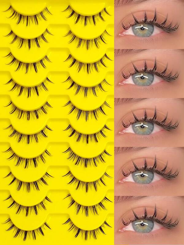 10 Pairs Cat Eye Eyelashes 3D Natural False Lashes D Curl Fluffy Soft Cross Manga Lashes Wispy Natural Eyelash Extension Makeup