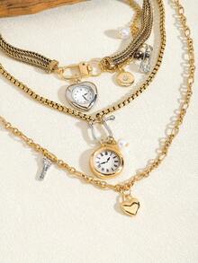 1 pieza de 3 collares con colgante de reloj bohemio retro de moda, collar con cadena de metal y colgantes contrastantes, adecuado para que las damas lo usen en su tiempo libre diario, fiestas y banquetes como regalo.
