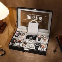 1pc Personalized Vintage Watch Storage Box, Groom's Gift, Men's Customized Watch Box, Men's Accessory Storage Box, Large Capacity Optional -2/3/10/11 Compartments, Personalized Men's Valentine's Day, Father's Day, Christmas, Birthday Gift, Husband's Anniversary Gift, Boyfriend, Graduation Gift,Elegant Living,Artful Living - Multicolor - View 9