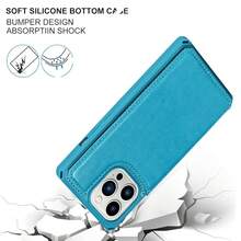 Case For IPhone 13 Pro Max With Card Holder, Wallet Case For Women & Men, Leather Shockproof Protective Cover - Blue{"Color_name":"B-Blue"} - 多色4 - 查看 6