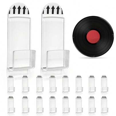 12pcs/6pcs Retro Transparent Acrylic Vinyl & CD Hooks - No-Drill Wall Mount For Music Albums, Display Organizer For Walls, Home Office & Retail Store Decor, Minimalist Design, Easy Installation Multi-Function Hooks
