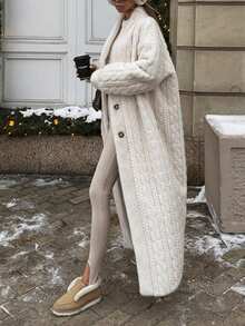 休闲优雅时尚别致通勤日常温暖浪漫蓬松长款女士冬季外套，厚实开衫 - 白色 - 查看 7