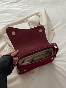 Minimalist Solid Color Shoulder Flap Bag, Classic Textured Crossbody Bag Purse For Women - Red - View 6