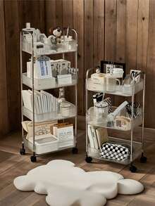 3/4 Layer Large Size Rolling Acrylic Storage Cart With Wheels, Makeup Storage Trolley For Bathroom, Kitchen And Living Room, Transparent Design For Easy Viewing, Portable Makeup Trolley, Modern Organizer, Multi-Layer Trolley, Multifunctional Storage For Bathroom And Living Room, Portable Storage Trolley For Makeup Table With Three Alloy Frames, 360° Rotation Design, Ideal Gift - Multicolor - View 2