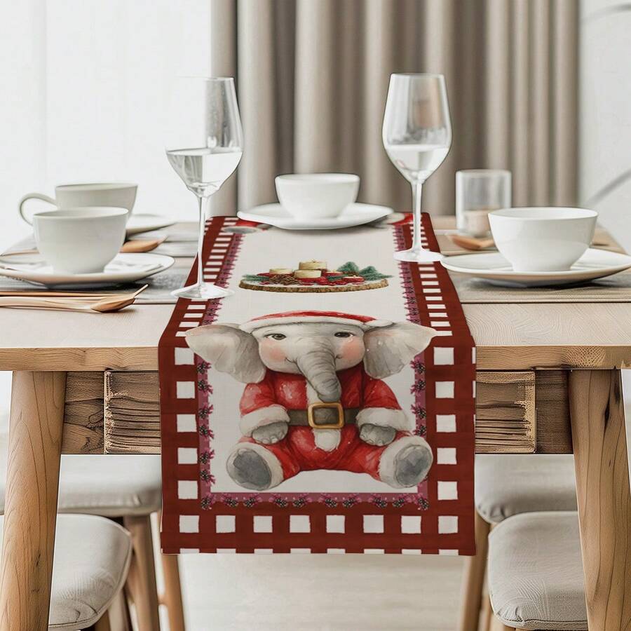 1/4/10 pièces Ensemble de nappe et set de sets de table avec motif éléphant et nourriture de Noël, nappe de table de fête, décoration de maison, cadeau, ensemble de nappe et sets de table convenant aux célébrations intérieures et extérieures, fournitures de fête saisonnière, décoration de table de cuisine et de salle à manger, décoration de table de fête, nappe de maison, nappe de restaurant