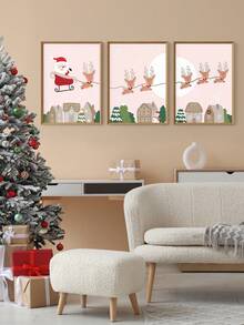 3 Pieces Santa Claus Posters Reindeer Wall Art Poster Cute Cartoon Wall Picture Christmas Wall Print Rustic Wall Artwork Kids Room Decoration Stuff Living Room Wall Decor No Frame