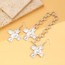 Retro Golden Hammered Cross Dangle Earrings For Women - 1 Pair Alloy Statement Jewelry| Lightweight For Daily & Formal Use, Vintage Minimalist Look, Multi-Occasion Fashion, Textured Surface - 7126 型 - 查看 2