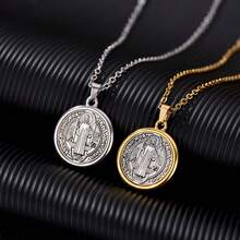 复古两款小号圣本笃勋章祈祷项链，完美的宗教圣餐礼物拉丁铭文圣徒和十字架珠宝，适合男女基督教冥想狂欢节全年日常精神静修配饰 - 彩色 - 查看 3