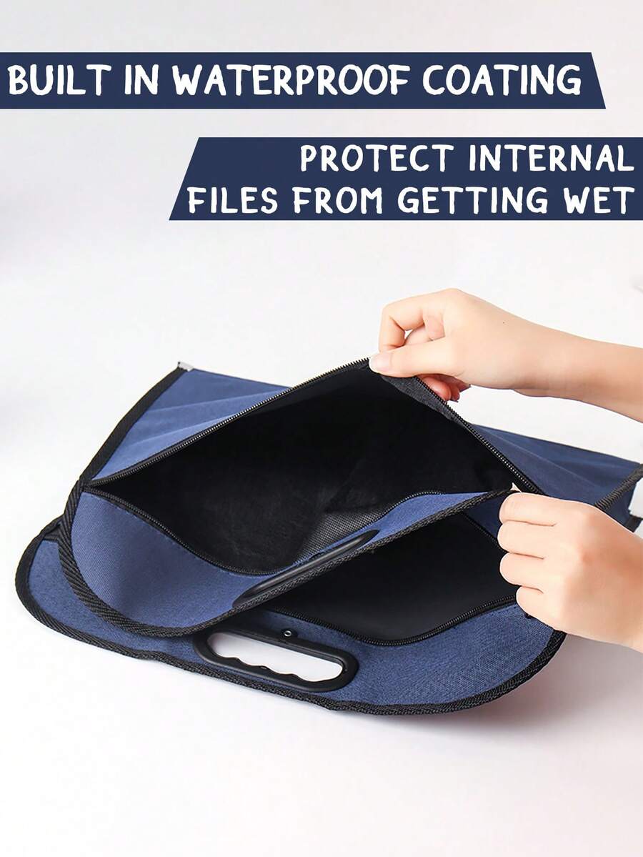 1pc Durable Zipper Document Bag, Large Capacity Conference Bag, Double Layer Multi-Functional Document Organizer, File Folder, Business Meeting Zipper Document Bag