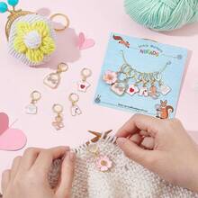 24 Pcs Pink Themed Stitch Markers, Envelope/Heart/Flower/Purse/Pants/T-Shirt Alloy Enamel Charms Removable 304 Stainless Steel Hoop Locking Stitch Marker For Sewing Accessories{"Color_name":"6StylePinkTheme"} - 6Style粉紅主題 - 查看 4
