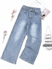 HIMARRI Elegantes jeans azules de mezclilla acampanados para mujer con detalles de estrellas, muy elásticos, largos y casuales. - Azul - Ver 1