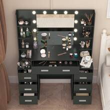 NEW Large Makeup Vanity Desk Mirror & 3 Color Modes Adjustable Brightness Table- Perfect For Organizing Makeup, Skincare, Elegant Vanity|Decorative Vanity, Vanity Furniture, Compact For Small Space, Bedroom Decor Gift, Suitable For Christmas And Halloween Decorations - Black - View 4