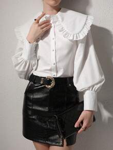 Girls T-Shirt Peter Pan Collar Long-Sleeved Commuting Casual Relaxed Sense Simple Girl Casual Spring Summer Autumn Shirt - White - View 7