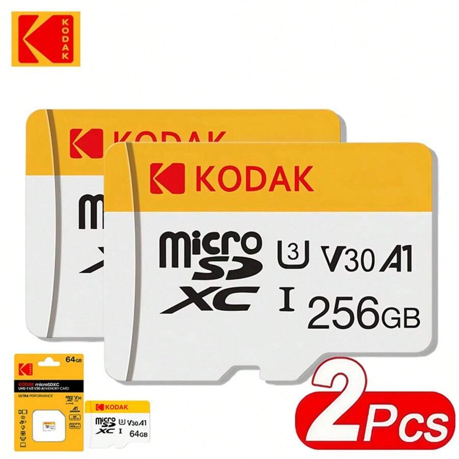 Kodak 2张柯达32GB Micro SD卡，64GB Class10高速存储卡，V30 U3 SDXC 128GB 256GB存储卡，适用于平板电脑、相机、智能手机
