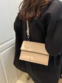 Geantă de umăr din piele PU de culoare solidă pentru femei, geantă mică pătrată casual simplă la modă cu curea reglabilă detașabilă